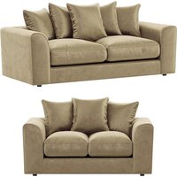 Furnishings For Less UK Brooklyn Plush Velvet Fibre Fabric Sofa Set 3 & 2 Seater sofa in Beige