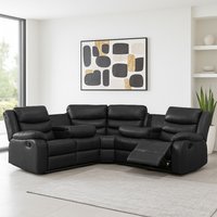 Minnesota Leather Reclining Corner Sofa 5 Seater Manual Recliner Comfortable Padded Arms Drinks Tray