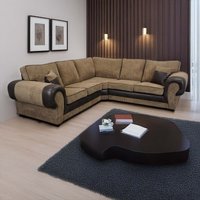 Furnishings For Less UK Large Portland Fabric & Leather 5 Seater L Shaped Corner Sofa Range Roll Arm Fullback in Beige