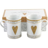 Happy Homewares Beautifully Designed 50th Golden Anniversary Mug Set with Matching Gift Box in Gold