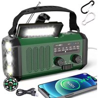 Hinsinc Wind Up Solar Radio Hand Crank Emergency FM/AM USB Charger Led Torch in Green