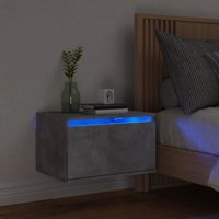 Berkfield Home Wall-mounted Bedside Cabinet with LED Lights Concrete Gery in Grey