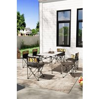 Garden Sanctuary 7 Pcs Portable Folding Camping Table & Chairs Set in Black