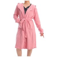MODISHION Women's Solid Long Hooded Bath Robe in Pink | Size: 2XL