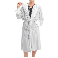 MODISHION Women's Contrast Colour Flannel Hooded Bath Robe in Grey | Size: XL