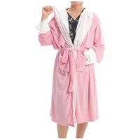 MODISHION Women's Flannel Hooded Bathrobe in Pink | Size: 2XL