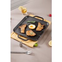 Living and Home Cast Iron Griddle Pan Grill Frying Cookware with Handles 35cm x 28cm in Black | Size: 35 cm x 28 cm