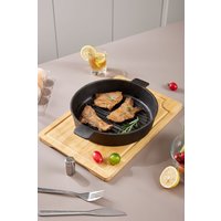 Living and Home Round Cast Iron Griddle Pan Grill Frying Cookware with Handles 27cm Dia in Black | Size: Large