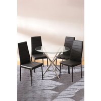 Living and Home 5pcs Dining Table Set of 4 Modern Faux Leather Dining Chairs and Tempered Glass Table in Black