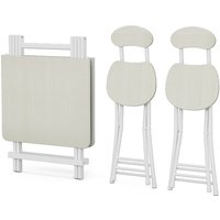 Living and Home 3pcs 100cm Folding Table and 2 Chairs Set Indoor Outdoor Kitchen Dining Set Furniture in White