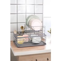 Living and Home 2 Tier Metal Detachable Dish Drainer Rack Sink Washing Plates Draining Board in Silver