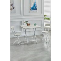Living and Home 3pcs Set of 80cm Foldable Table & 2 Dining Chairs Set Kitchen Furniture Dining Set for Indoor Outdoor Champing in White