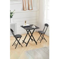 Living and Home 3pcs Folding Dining Table and 2 Chairs Set Portable Dining Set Kitchen Furniture 60cm in Black