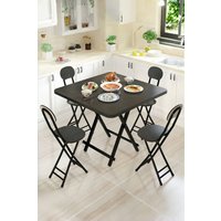 Living and Home 5pcs 80cm Folding Portable Table and 4 Folding Portable Chairs Set for Indoor Outdoor Bistro Kitchen Dining in Black