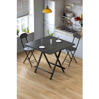 Living and Home 3-Piece Set 80cm Folding Portable Dining Table & 2 Folding Portable Chairs for Indoor Champing Outdoor in Black