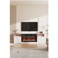 Living and Home Recessed Electric Fireplace TV Stand with Remote Control in White