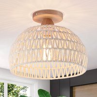 Rattan Ceiling Light Boho Semi Recessed Ceiling Light E27 Vintage Chandelier Rustic rattan Lamp Bulb not included