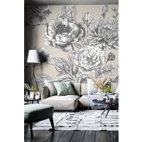 Large Rose Toile Wall Mural Mid W350 cm x H280 cm