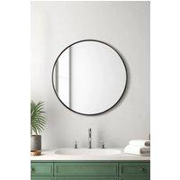 Living and Home 50cm Black Nordic Round Bathroom Mirror Metal Frame Wall Mirror -Above Sink or Dressing Table