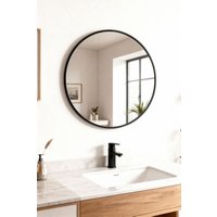 Living and Home 40cm Black Round Bathroom Mirror, Anti-Fog & Explosion-Proof Aluminium Frame
