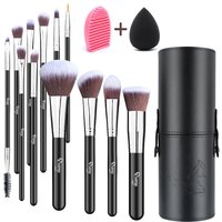 Living and Home Women's 12 Pcs Professional Makeup Brush Set with Makeup Sponge and Brush Egg in Silver