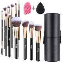 Living and Home Women's 12 Pcs Professional Makeup Brush Set with Makeup Tool and Brush Egg in Rose Gold