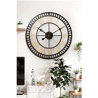 Living and Home 80cm Dia Black Frame Gold Roman Numeral Hollow 60 Scale Wall Clock