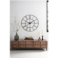 Living and Home 60cm Dia Vintage Cut-Out Roman Numeral Metal Wall Clock in Dark Grey