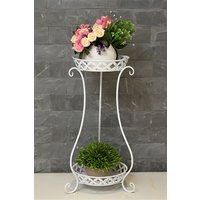 Living and Home 2 Tier Tall Vintage Metal Plant Stand Rack Plant Pot Holder in White