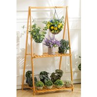 Living and Home 2-Tier Foldable Hanging Plant Stand Planter Shelves Flower Pot Organizer Rack in Natural
