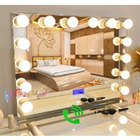7seas Hollywood Vanity 80x63cm Chrome Mirror LED Lights LCD Display Bluetooth E27 - Wall Tabletop in Silver | Size: 80x63 cm