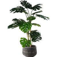 Pegdev 150cm Artificial Monstera Plant with Large Rustic Fibreglass Planter in Green