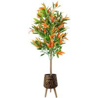 Pegdev 130cm Artificial Red Green Ficus Tree with Rustic Planter