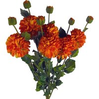 Pegdev Pack of 6 Orange Dahlia PomPom Stems 75cm Silk Flowers