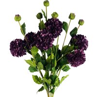 Pegdev Pack of 6 Purple Dahlia PomPom Stems 75cm Silk Flowers