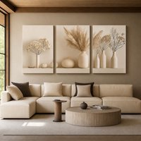 Mafett 3 Set Canvas Wall Art Print Modern Beige Vase Collection | Size: W12" x H16"
