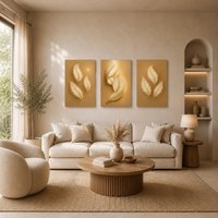 Mafett Set of 3 Luxury Canvas Wall Art Golden Feather Symphony in Gold | Size: W24" x H32"