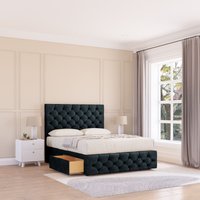 Sloomy Watson Divan Bed Base 4 Drawers 12" Footboard & 54" Floor Standing Headboard in Black | Size: Super King