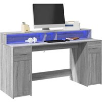 Berkfield Home Desk with LED Lights Grey Sonoma 160x55x91 cm Engineered Wood | Size: 160 x 55 x 91 cm