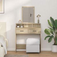 Berkfield Home Dressing Table with Drawers in Sonoma Oak - 79x41x140 cm in Beige | Size: 79 x 41 x 140 cm