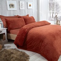 Smart Living Luxury Super Soft & Reversible Waffle Teddy Fleece Duvet Set in Burnt Orange | Size: King