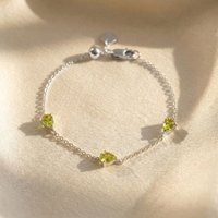 Harfi Women's Peridot August Birthstone Minimalist Sterling Silver Bracelet | Size: 7.5 inches