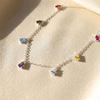 Harfi Women's Vibrant Multi Colour Gemstone Teardrop Silver Necklace | Size: 16 inches