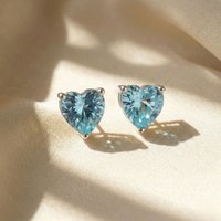 Harfi Women's Aquamarine Heart Sterling Silver Stud Gemstone Earrings in Blue