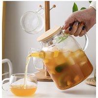 Living and Home 1.8L Clear Glass Teapot Stovetop Safe with Spout Filter, Bamboo Lid