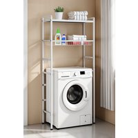 Living and Home 3-tier Above Washing Machine Storage Rack Toilet Bathroom Shelf with Hooks in White