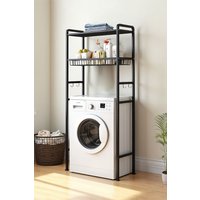 Living and Home 3-tier Above Washing Machine Storage Rack Toilet Bathroom Shelf with Hooks in Black