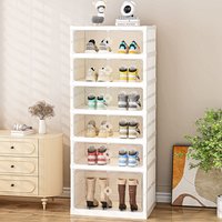 Living and Home 6-Tier Foldable Storage Rack Shoes Organizer with Doors in White