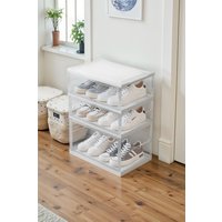 Living and Home 3-Tier Foldable Storage Box Shoe Rack with Magnetic Doors in White