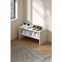 Living and Home 2-Tier Open Wood Shoe Rack Storage Shelf 61cm W x 30cm H in White | Size: 61 cm W x 30 cm H